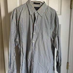 Nautica White Button-Up Shirt with Blue and Gray Stripes